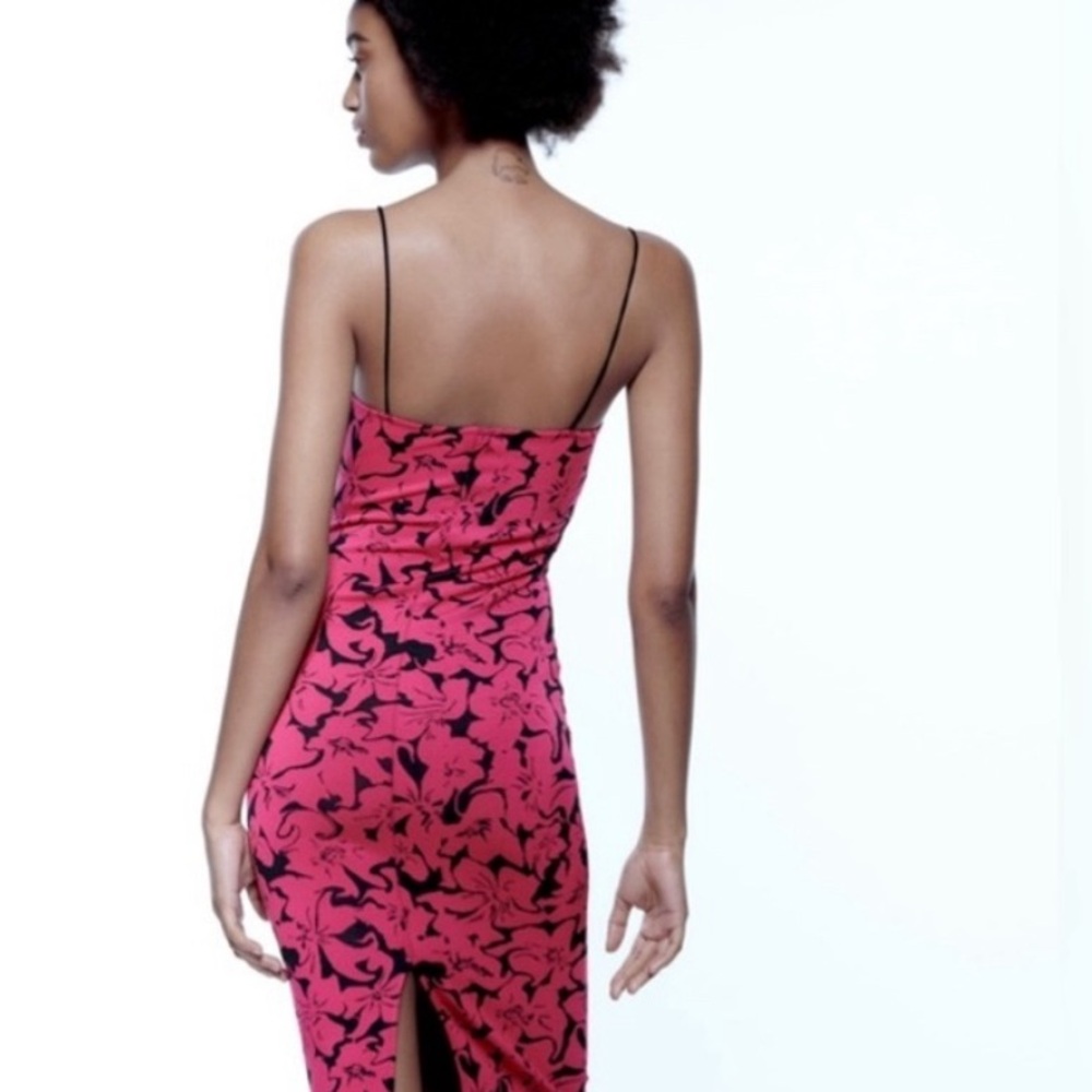 Zara NWOT hot pink floral jacquard spaghetti dress size S